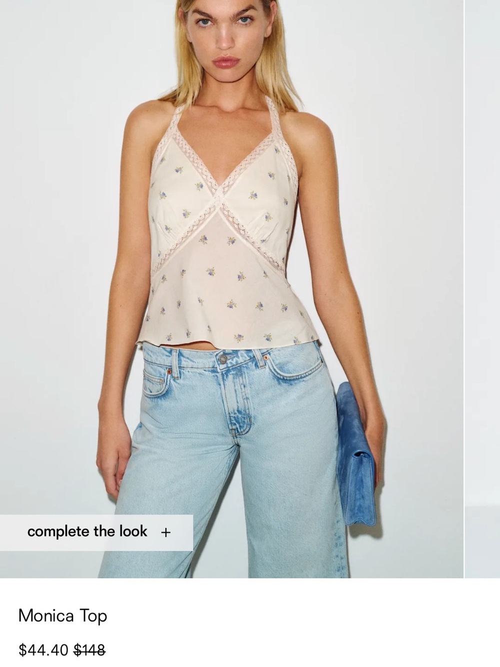 Monica Top - Cream Floral Lace Trim Halter